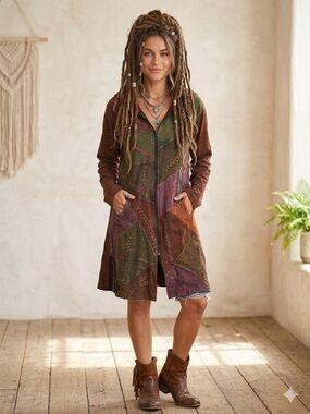 Kathmandu Embroidered Patchwork Zip up 100% cotton Hoodie